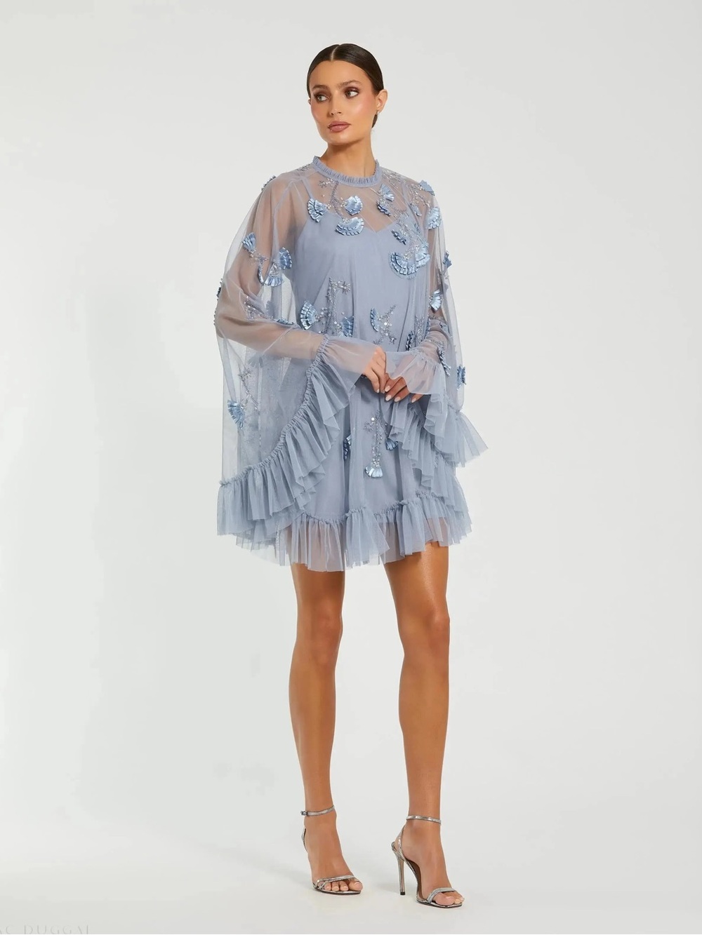 Mac Duggal Powder Blue Embellished Tulle Mini Dress